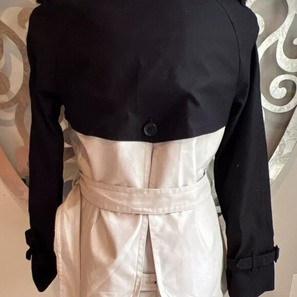 Coach Trench Coat XS Double Breasted Black White Belted Buttons Pockets - Picture 3 of 3